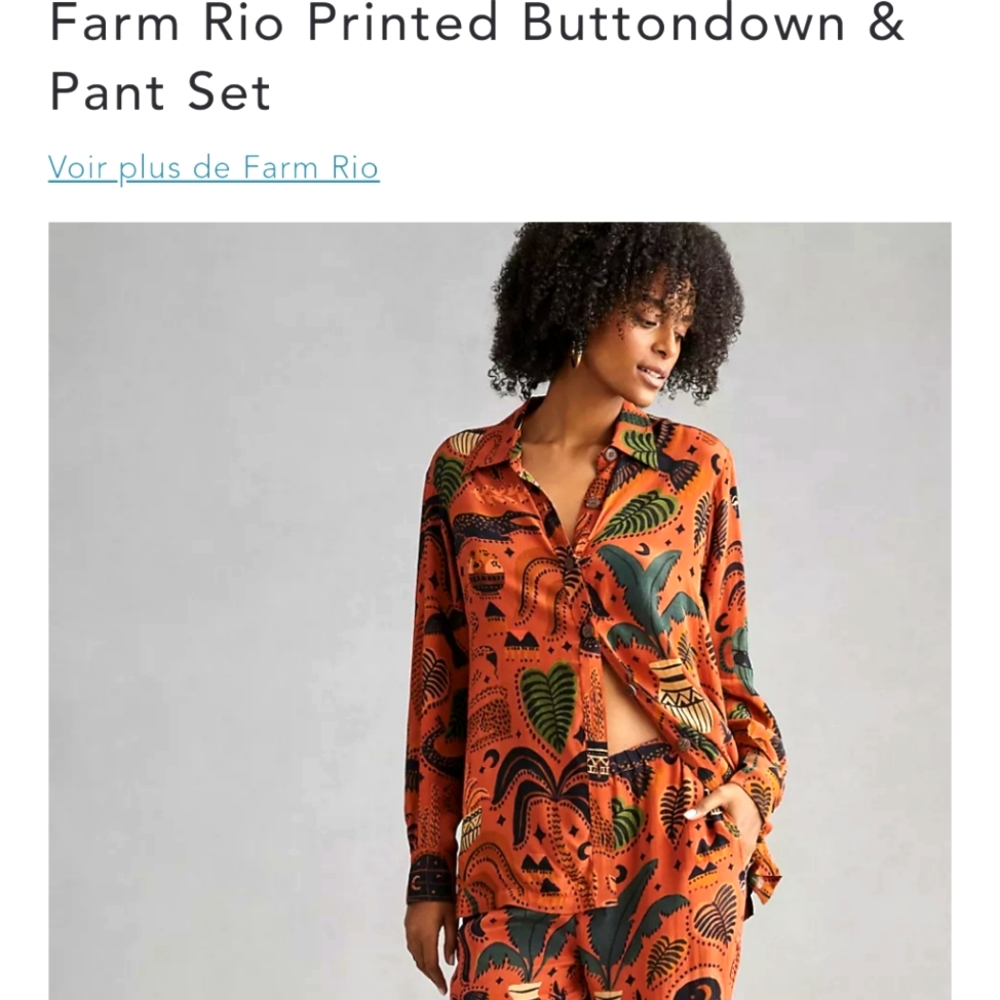 NWT Farm Rio Printed Buttondown and Pant Set XS/S